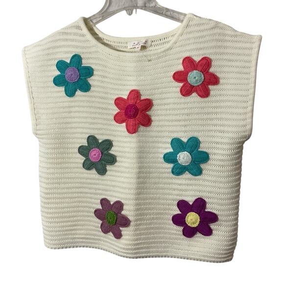 New Sweet Generis Daisy Sweater Top Size M Cream Multi - Picture 2 of 6